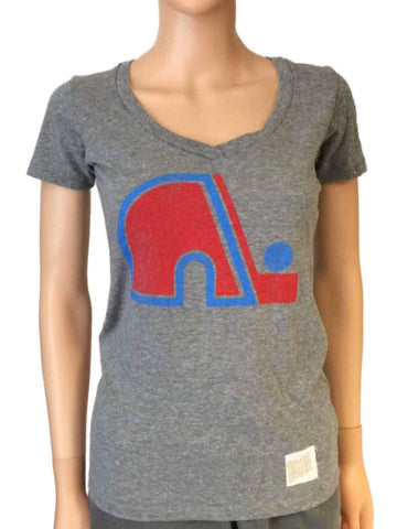 Camiseta con cuello en V y logo vintage gris para mujer de la marca retro Quebec nordiques - sporting up