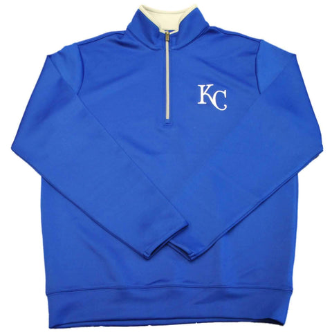 Compre chaqueta tipo jersey con cremallera de 1/4 de líder azul real de los kansas city royals antigua - sporting up