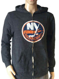 New York Islanders Retro Gray Triblend Fleece Zip-Up Hoodie Sweatshirt Jacket - Sporting Up