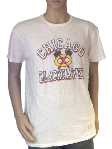 Weißes, verwaschenes Slub-T-Shirt im Retro-Stil der Chicago Blackhawks – sportlich