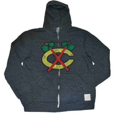 Chicago Blackhawks Retro Brand Triblend Fleece Zip-Up Hoodie Sweatshirt Jacket - Sporting Up