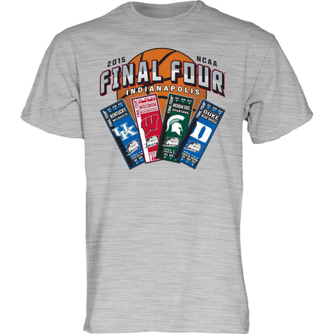 Shop 2015 NCAA Final Four Ticket Team Logos Indianapolis Basketball Gray T-Shirt - Sporting Up