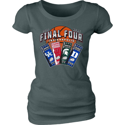 t-shirt femme de basket-ball d'Indianapolis avec logos de l'équipe des quatre billets de la finale de la NCAA 2015 - Sporting Up