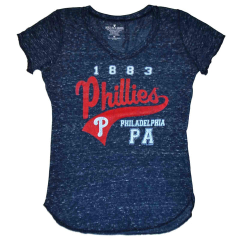 Shop Philadelphia Phillies SAAG Women Navy Flecked Lightweight V-Neck T-Shirt - Sporting Up