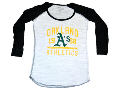 Shop Oakland Atheltics A's SAAG Women White Black 3/4 Sleeve Tri-Blend T-Shirt - Sporting Up