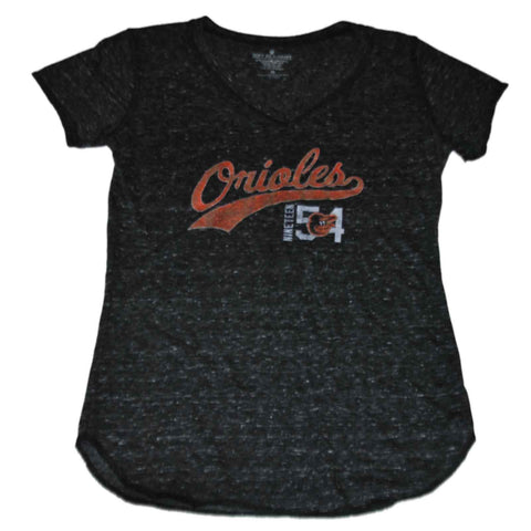 Kaufen Sie „Baltimore Orioles Saag“ leichtes Damen-T-Shirt mit V-Ausschnitt in Schwarz gesprenkelt – sportlich