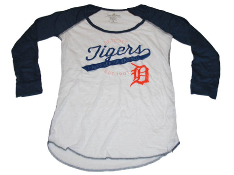 Detroit Tigers Saag Tri-Blend-T-Shirt für Damen in Weiß und Marineblau mit 3/4-Ärmeln – sportlich
