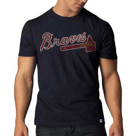 Shop Atlanta Braves 47 Brand Fall Navy Tomahawk Logo Soft Cotton Scrum T-Shirt - Sporting Up