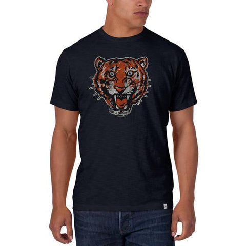 Detroit tigers 47 märke höst marin vintage logotyp mjuk bomull scrum t-shirt - sportig upp