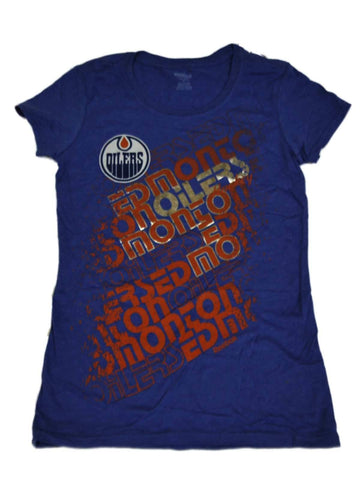 Edmonton oilers reebok dam blå multi-logotyp kortärmad t-shirt (s) - sporting up