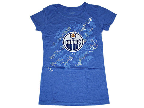 Kaufen Sie „Edmonton Oilers“ Reebok Damen-T-Shirt mit blauem Strass-Logo und angeschnittenen Ärmeln – sportlich
