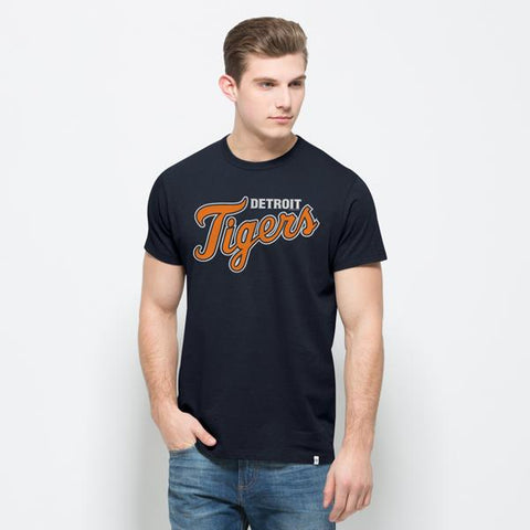 Handla detroit tigers 47 märke höst marinblå flanker mvp cursive tigers bomull t-shirt - sporting up