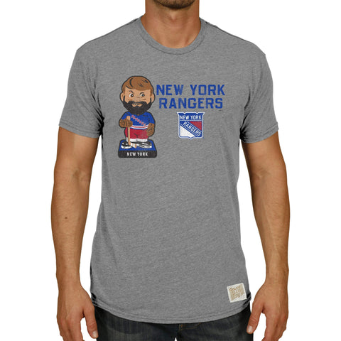 New york rangers retro märke grå skäggig bobblehead tri-blend t-shirt - sportig