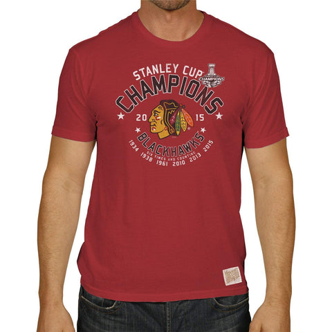 Shop Chicago Blackhawks Retro Brand 2015 Stanley Cup Champions 6 Times Red T-Shirt - Sporting Up