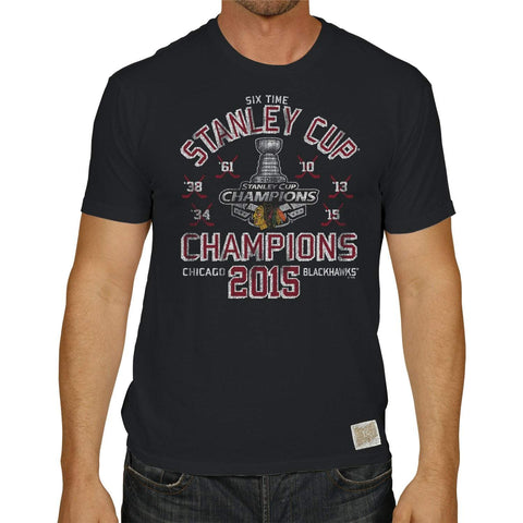 Shop Chicago Blackhawks Retro Brand 2015 Stanley Cup Champions 6 Times Black T-Shirt - Sporting Up