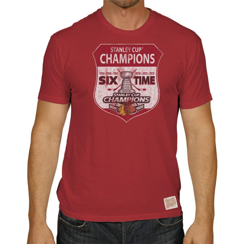 Chicago blackhawks retromärke 2015 stanley cup champions 6 time red t-shirt - sporting up