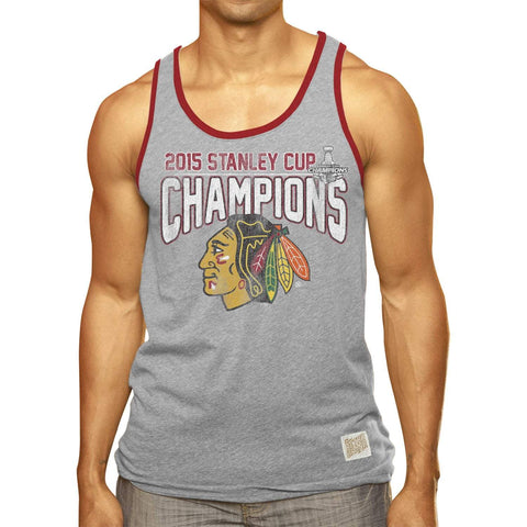 Shop Chicago Blackhawks Retro Brand 2015 Stanley Cup Champions Gray Tank Top Shirt - Sporting Up