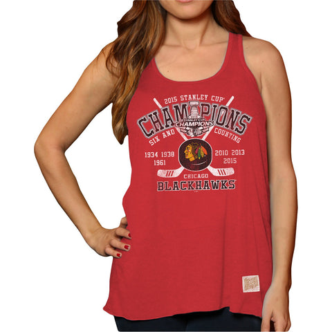 Shop Chicago Blackhawks Retro Brand 2015 Stanley Cup Champions Womens Red Tank Top - Sporting Up