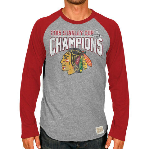 Camiseta de manga larga de campeones de la copa Stanley 2015 de la marca retro de los Chicago Blackhawks - sporting up