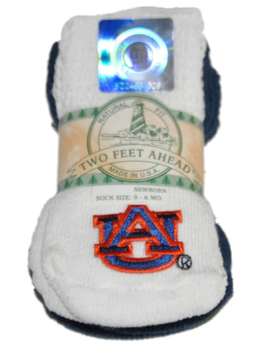 Auburn Tigers dos pies por delante bebé recién nacido paquete de 3 pares de calcetines blancos marinos - sporting up