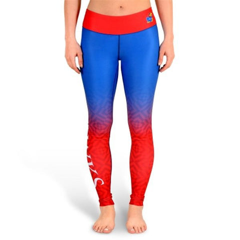 Kansas jayhawks fc kvinnor blå röda workout leggings - sportiga upp