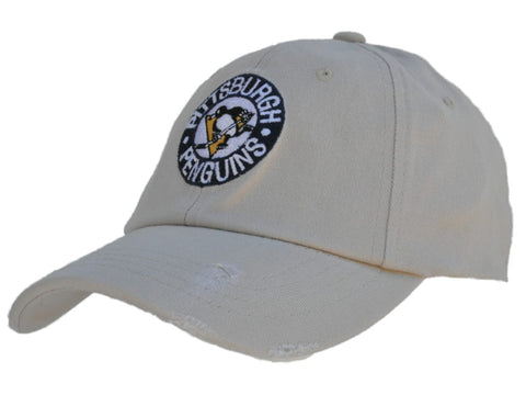Pittsburgh pingüinos marca retro beige usado vintage flexfit slouch hat cap - sporting up