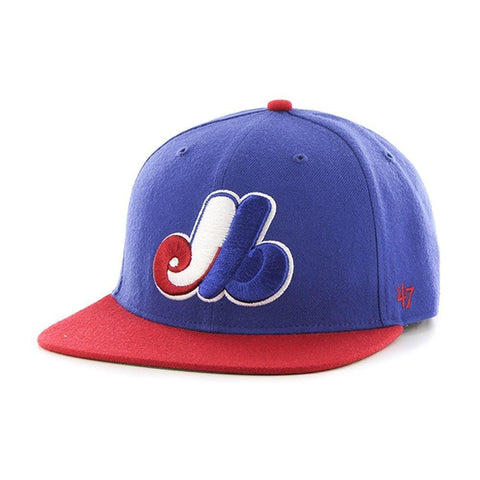 Shop Montreal Expos 47 Brand Blue Red Two Tone Hole Shot Fitted Hat Cap - Sporting Up