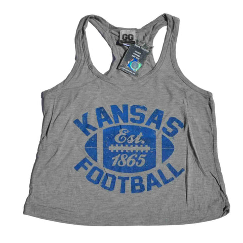 Kansas jayhawks gg camiseta sin mangas de baile holgada de rendimiento de fútbol gris para mujer - sporting up
