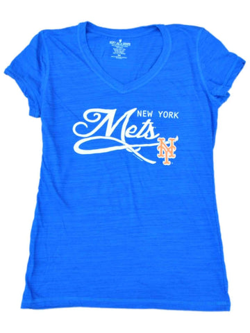 Shop New York Mets SAAG Women Royal Blue Lightweight Tri-Blend V-Neck T-Shirt - Sporting Up