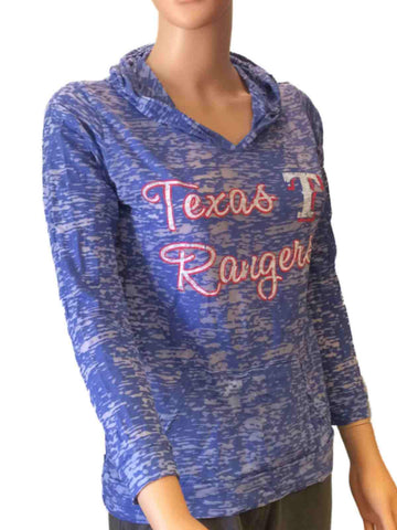 Shoppen Sie Texas Rangers Saag Damen-Langarm-T-Shirt mit Kapuze in Blau Burnout Light – sportlich