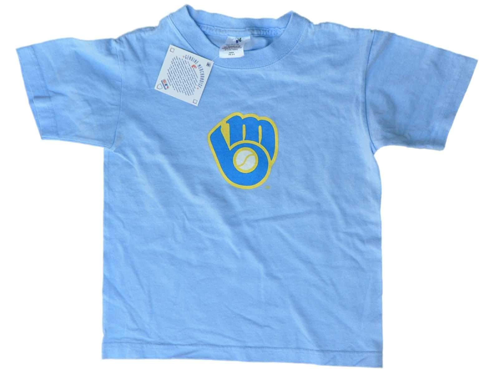 Milwaukee Brewers SAAG Youth Boys Sky Blue Glove Logo Short Sleeve