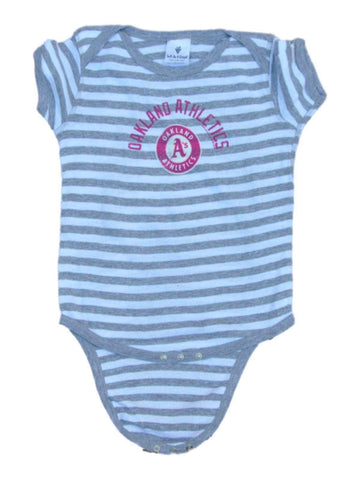 Oakland Athletics A's SAAG Infant Baby Pink Gray Striped One Piece Outfit - Sporting Up
