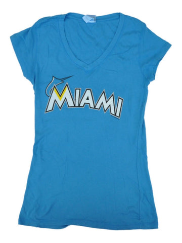 Kaufen Sie Miami Marlins Saag Damen-T-Shirt aus weicher Baumwolle in Türkis mit V-Ausschnitt – sportlich