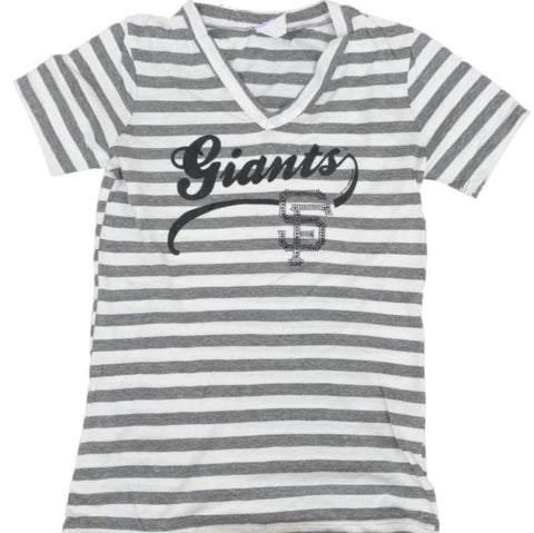 Compre camiseta de tres mezclas con cuello en V a rayas grises y blancas saag de los gigantes de san francisco saag para mujer - sporting up