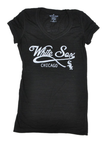 Chicago White Sox Saag Damen Schwarzes, leichtes Tri-Blend-T-Shirt mit V-Ausschnitt – sportlich
