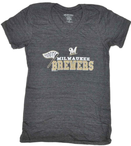 Shop Milwaukee Brewers SAAG Women Gray "Root" Tri-Blend V-Neck T-Shirt - Sporting Up