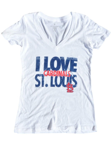 Shop st. Weißes Damen-T-Shirt aus weicher Baumwolle mit V-Ausschnitt von Louis Cardinals Saag – sportlich