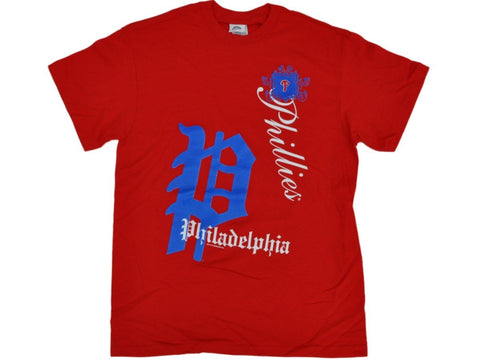 Shop Philadelphia Phillies SAAG Women Red Old English Logo Loose Fit T-Shirt - Sporting Up