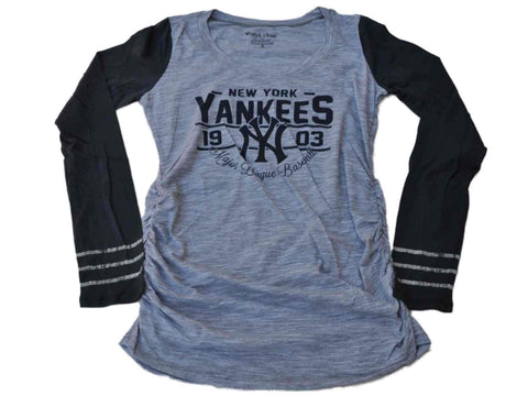 New York Yankees Saag Damen Umstands-Triblend-Langarm-T-Shirt in Grau und Marineblau – sportlich