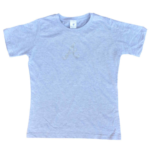 Atlanta braves saag femmes t-shirt à col rond avec logo en strass gris clair - sporting up