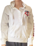 Minnesota Twins SAAG Women White Quarter Button Pullover Hoodie Sweatshirt - Sporting Up