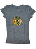 Chicago Blackhawks SAAG Women Light Gray Tri-Blend V-Neck T-Shirt - Sporting Up