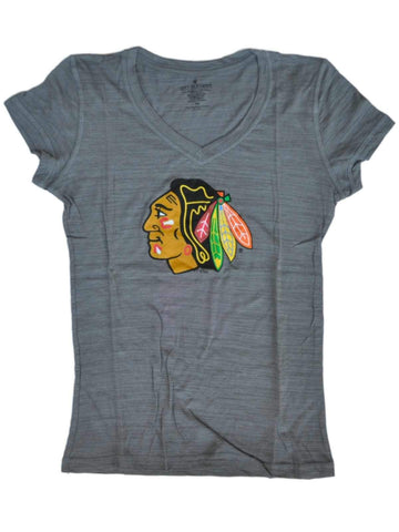Shop Chicago Blackhawks SAAG Women Light Gray Tri-Blend V-Neck T-Shirt - Sporting Up