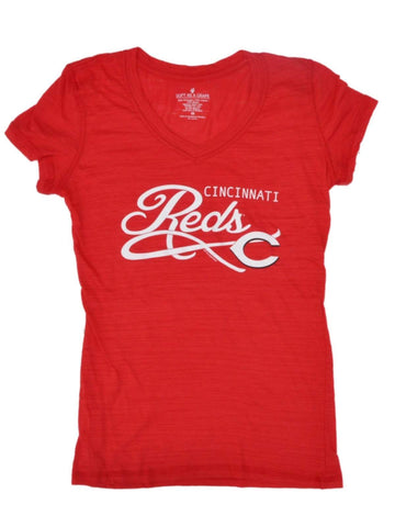 Shop Cincinnati Reds SAAG Women Red Tri-Blend Lightweight V-Neck T-Shirt - Sporting Up