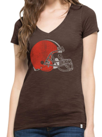 Cleveland Browns 47 Brand Damen-T-Shirt aus weicher Baumwolle in Braun mit V-Ausschnitt – sportlich