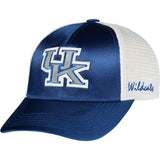 Kentucky wildcats remolque mujer azul blanco satina malla ajustable correa sombrero gorra - sporting up