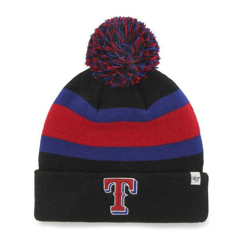 Texas Rangers 47 Brand Black Breakaway Knit Cuffed Poofball Beanie Hat Cap - Sporting Up