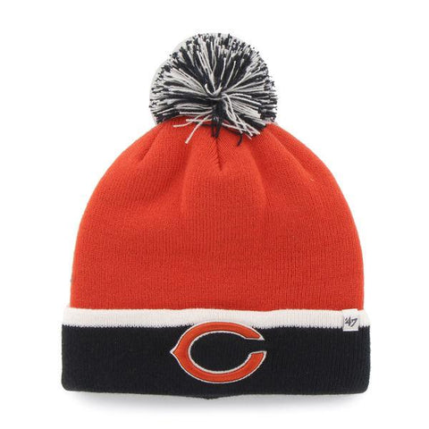 Shop Chicago Bears 47 Brand Orange Black Baraka Knit Cuffed Poofball Beanie Hat Cap - Sporting Up