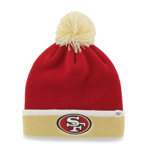 Shop San Francisco 49ers 47 Red Yellow Black Baraka Knit Cuff Poofball Beanie Hat Cap - Sporting Up