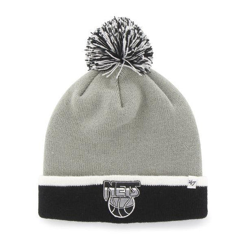 Shop Brooklyn Nets 47 Brand Grey Black Baraka Retro 1990 Cuff Poofball Beanie Hat Cap - Sporting Up
